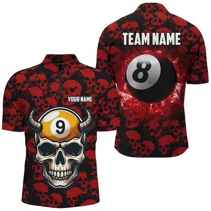 Personalized Billiard Jersey 8 & 9 Ball Custom Funny Skull Pattern Billiard Shirts For Men |Red TDM2370