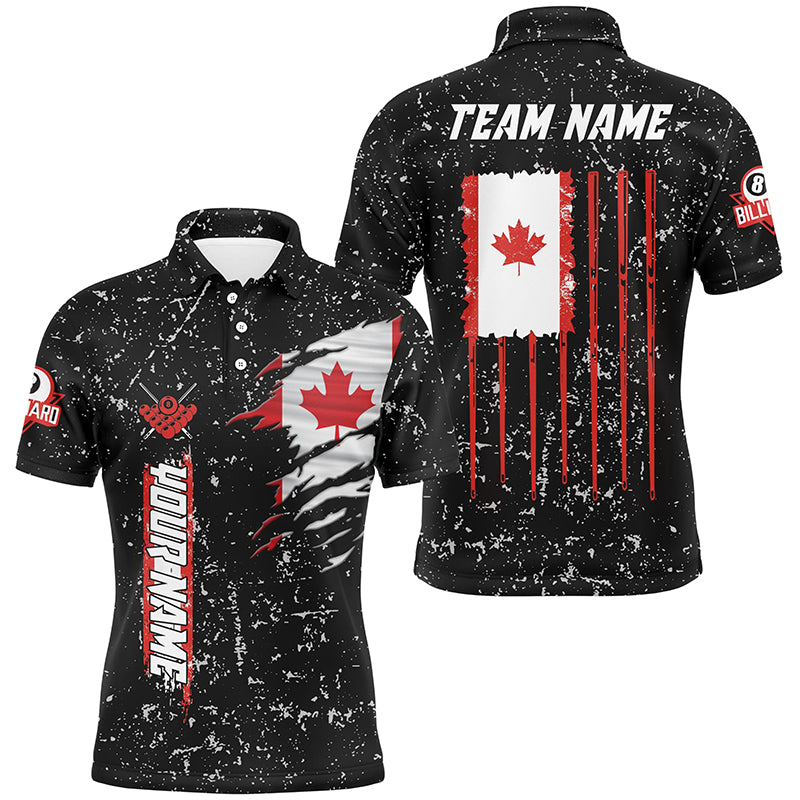 Vintage Canada Flag Custom Black Grunge Billiard Shirts For Men, Patriotic Gifts For Pool Lover TDM2372