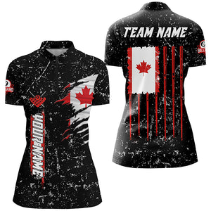 Vintage Canada Flag Custom Black Grunge Billiard Shirts For Women, Patriotic Gifts For Pool Lover TDM2372