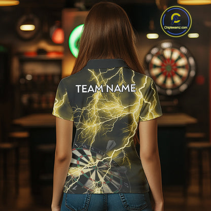 Thunder Lightning Yellow Darts Shirt With Pocket For Women Custom Dart Jersey TDM4695