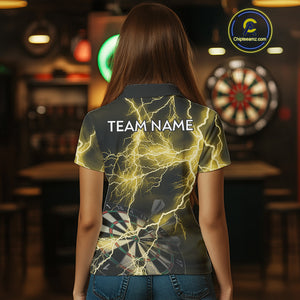 Thunder Lightning Yellow Darts Shirt With Pocket For Women Custom Dart Jersey TDM4695