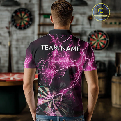 Thunder Lightning Pink Darts Shirt With Pocket For Men Custom Dart Jerseys TDM4696