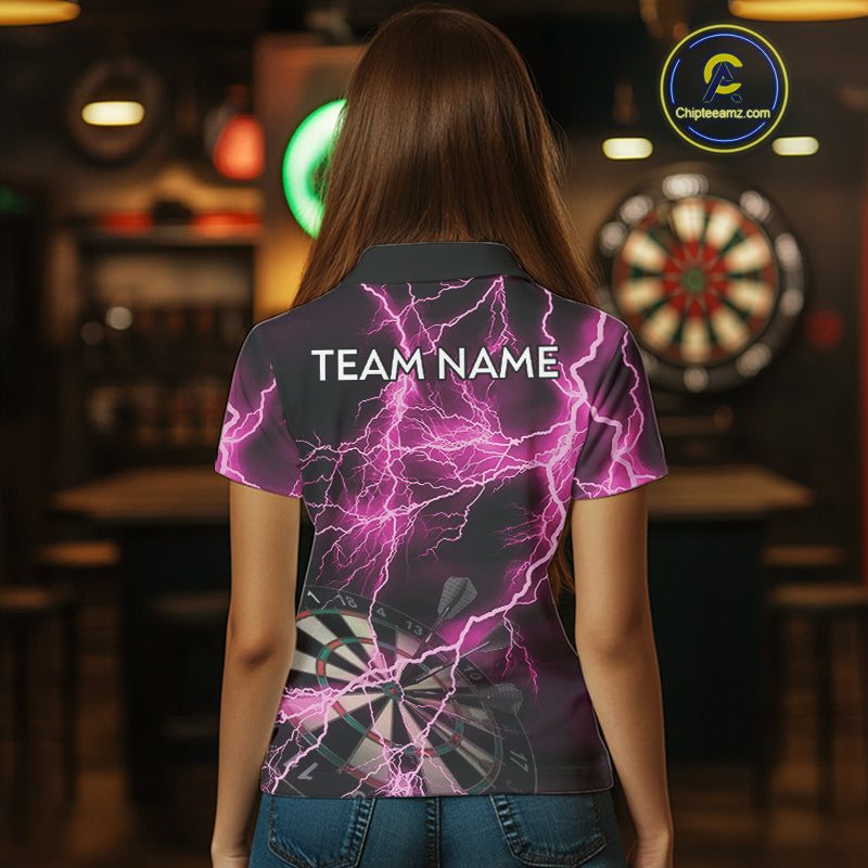 Thunder Lightning Pink Darts Shirt With Pocket For Women Custom Dart Jerseys TDM4696