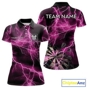 Thunder Lightning Pink Darts Shirt With Pocket For Women Custom Dart Jerseys TDM4696