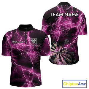 Thunder Lightning Pink Darts Shirt With Pocket For Men Custom Dart Jerseys TDM4696
