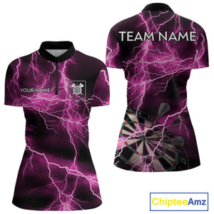 Thunder Lightning Pink Darts Shirt With Pocket For Women Custom Dart Jerseys TDM4696