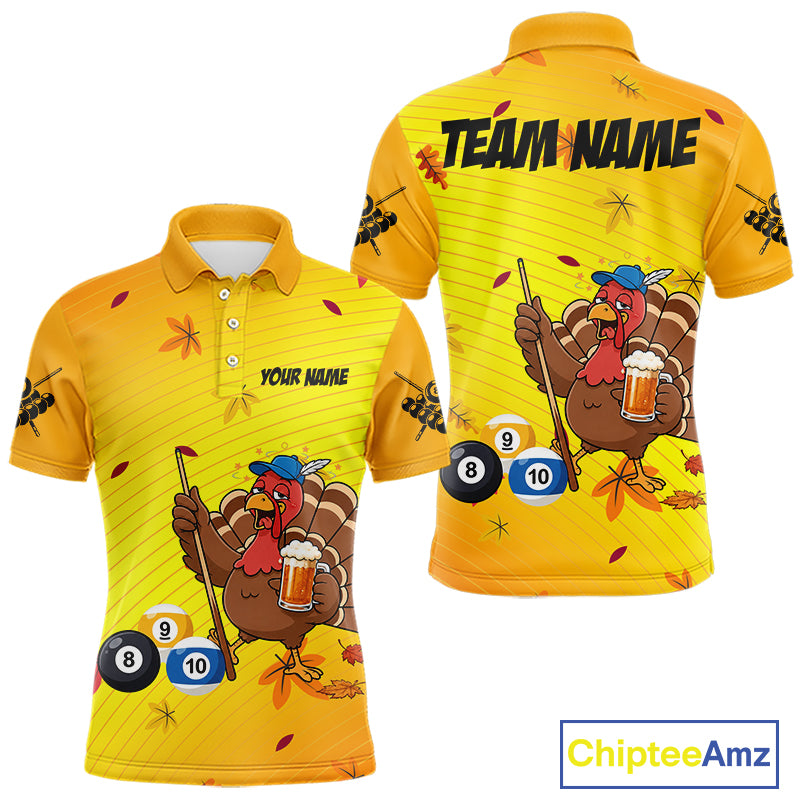 Personalized Yellow Funny Turkey Billiard Jerseys For Men Custom Thanksgiving Pool Team Shirts TDM7393