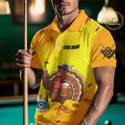 Personalized Yellow Funny Turkey Billiard Jerseys For Men Custom Thanksgiving Pool Team Shirts TDM7393