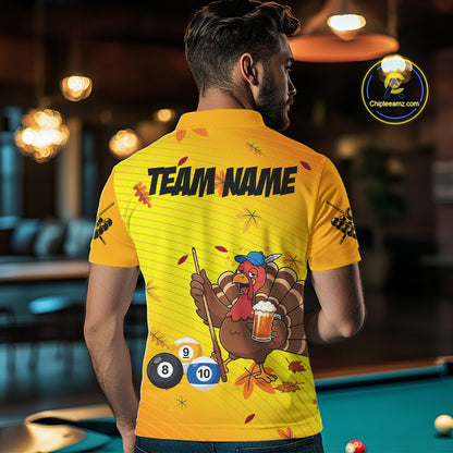 Personalized Yellow Funny Turkey Billiard Jerseys For Men Custom Thanksgiving Pool Team Shirts TDM7393