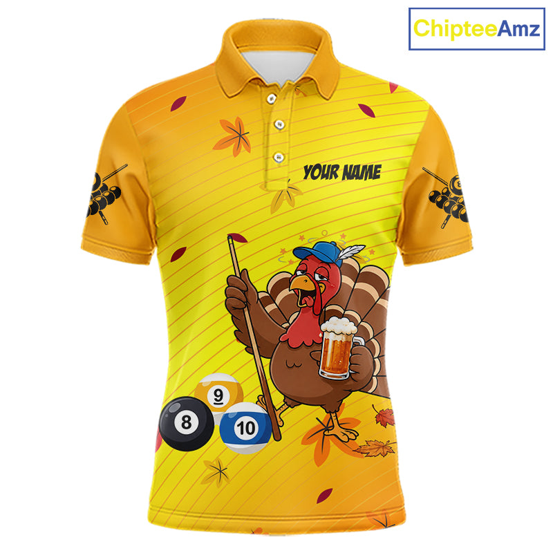 Personalized Yellow Funny Turkey Billiard Jerseys For Men Custom Thanksgiving Pool Team Shirts TDM7393
