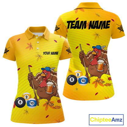 Personalized Yellow Funny Turkey Billiard Jerseys For Women Custom Thanksgiving Pool Team Shirts TDM7393