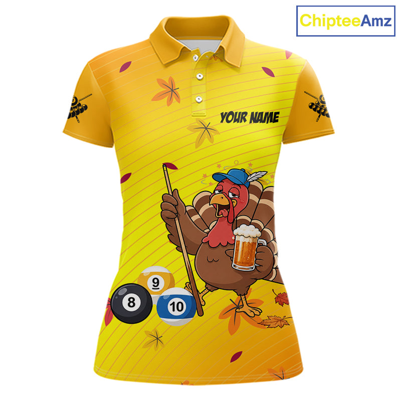 Personalized Yellow Funny Turkey Billiard Jerseys For Women Custom Thanksgiving Pool Team Shirts TDM7393