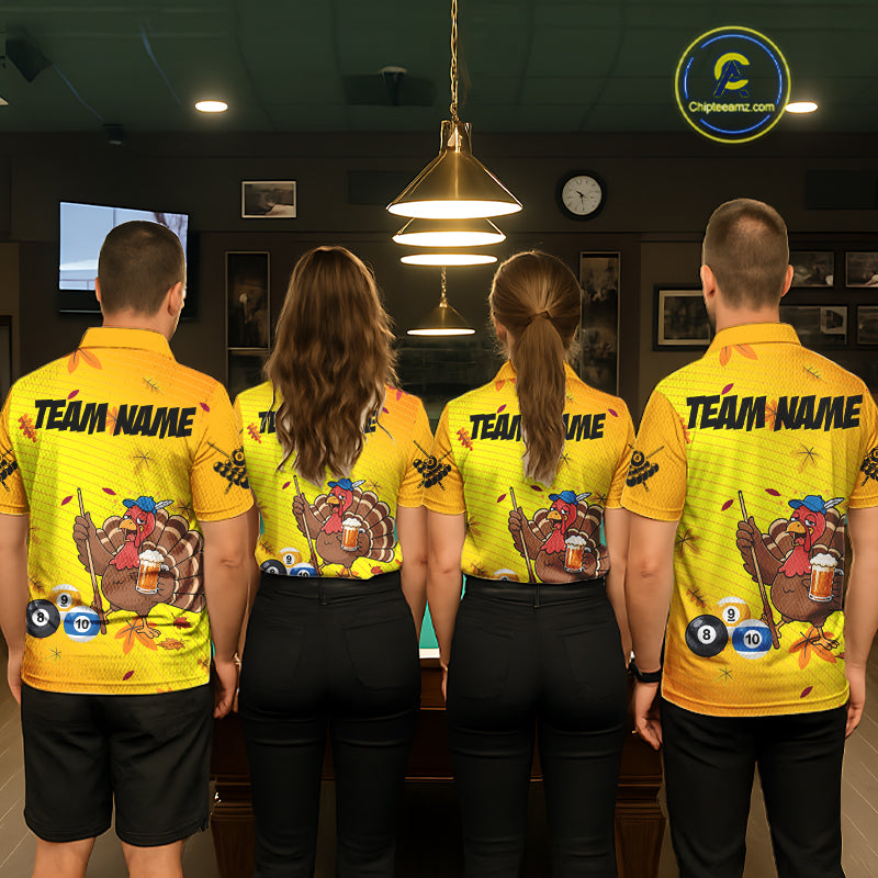 Personalized Yellow Funny Turkey Billiard Jerseys For Men Custom Thanksgiving Pool Team Shirts TDM7393