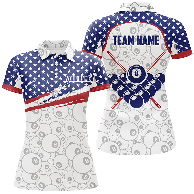 Ball 8 Pattern American Flag Personalized Billiard Polo Shirts For Women Custom Name Billiard Shirts TDM0241