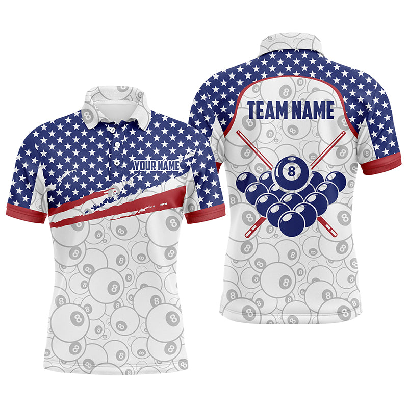 Ball 8 Pattern American Flag Personalized Billiard Polo Shirts For Men Custom Name Billiard Shirts TDM0241
