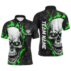 Personalized Skull Flame Billiard Polo Shirts For Men Custom Team'S Name Billiard Jerseys | Green TDM0245