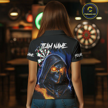 Personalized Blue Grim Reaper Fire Dart Shirts For Women Custom Skull Dart Jersey Polo & 1/4 Zip TDM4892