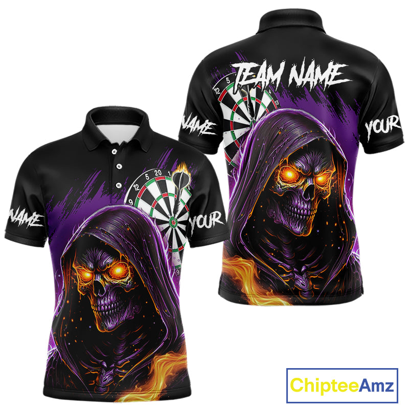 Personalized Purple Grim Reaper Fire Dart Shirt For Men Custom Skull Dart Jersey Polo & 1/4 Zip TDM4893