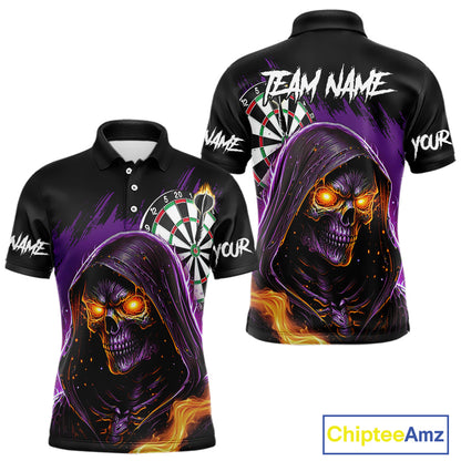 Personalized Purple Grim Reaper Fire Dart Shirt For Men Custom Skull Dart Jersey Polo & 1/4 Zip TDM4893