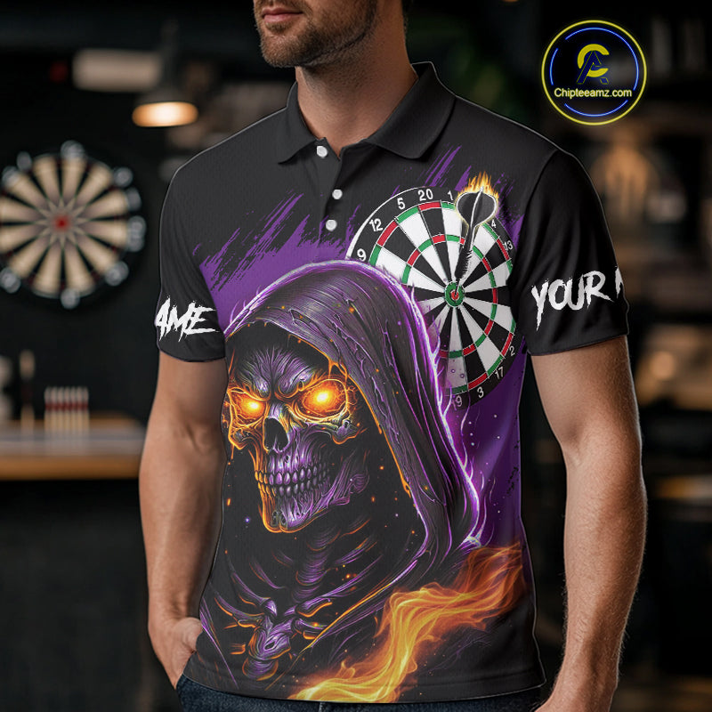 Personalized Purple Grim Reaper Fire Dart Shirt For Men Custom Skull Dart Jersey Polo & 1/4 Zip TDM4893