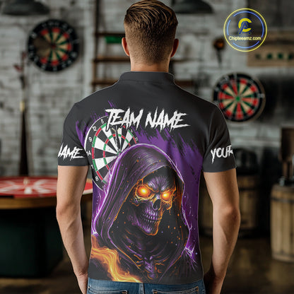 Personalized Purple Grim Reaper Fire Dart Shirt For Men Custom Skull Dart Jersey Polo & 1/4 Zip TDM4893