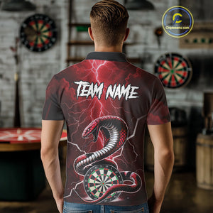 Red Lightning Thunder Cobra Darts Shirt For Men Custom Darts League Team Jersey Polo & 1/4 Zip TDM4894