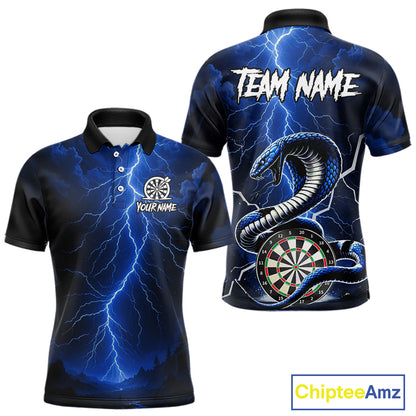 Blue Lightning Thunder Cobra Darts Shirt For Men Custom Darts League Team Jersey Polo & 1/4 Zip TDM4895