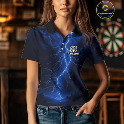 Blue Lightning Thunder Cobra Darts Shirt For Women Custom Darts League Team Jersey Polo & 1/4 Zip TDM4895