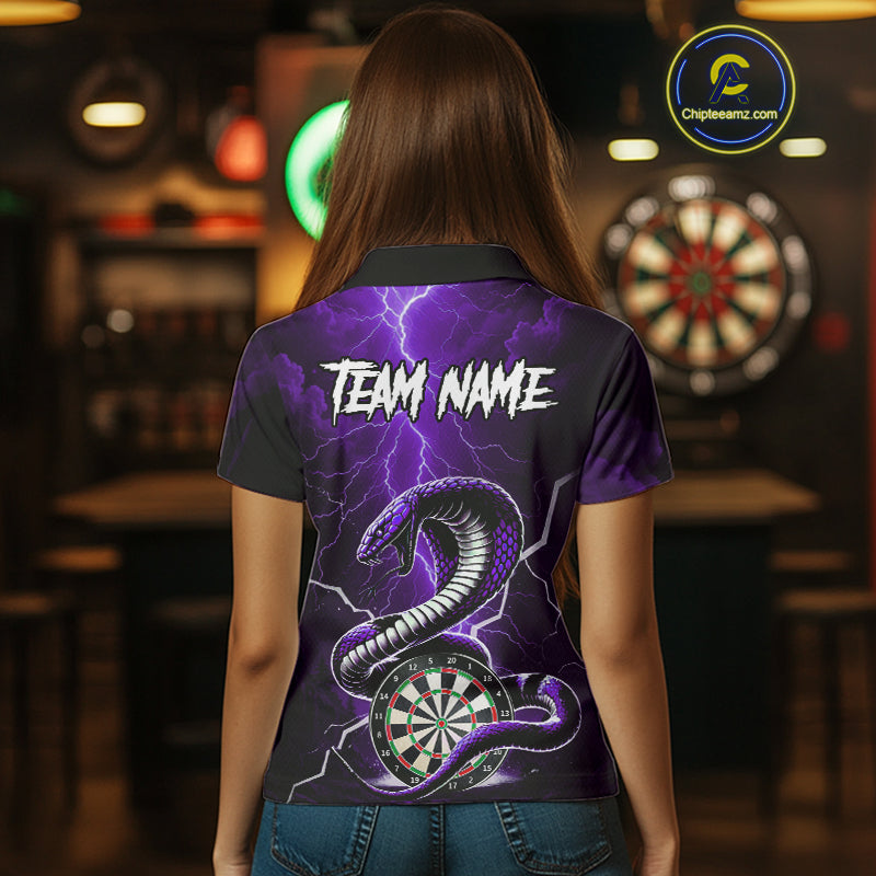 Purple Lightning Thunder Cobra Darts Shirt For Women Custom Darts League Team Jersey Polo & 1/4 Zip TDM4896