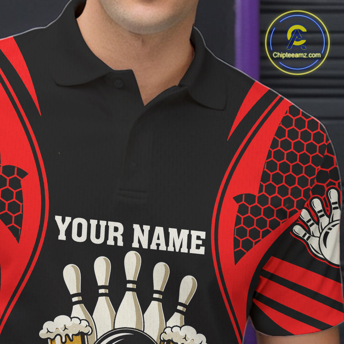 Black And Red Tribal Beer Bowling Shirts For Men Custom Bowling Polo, Quarter Zip Team Jersey TDM7691