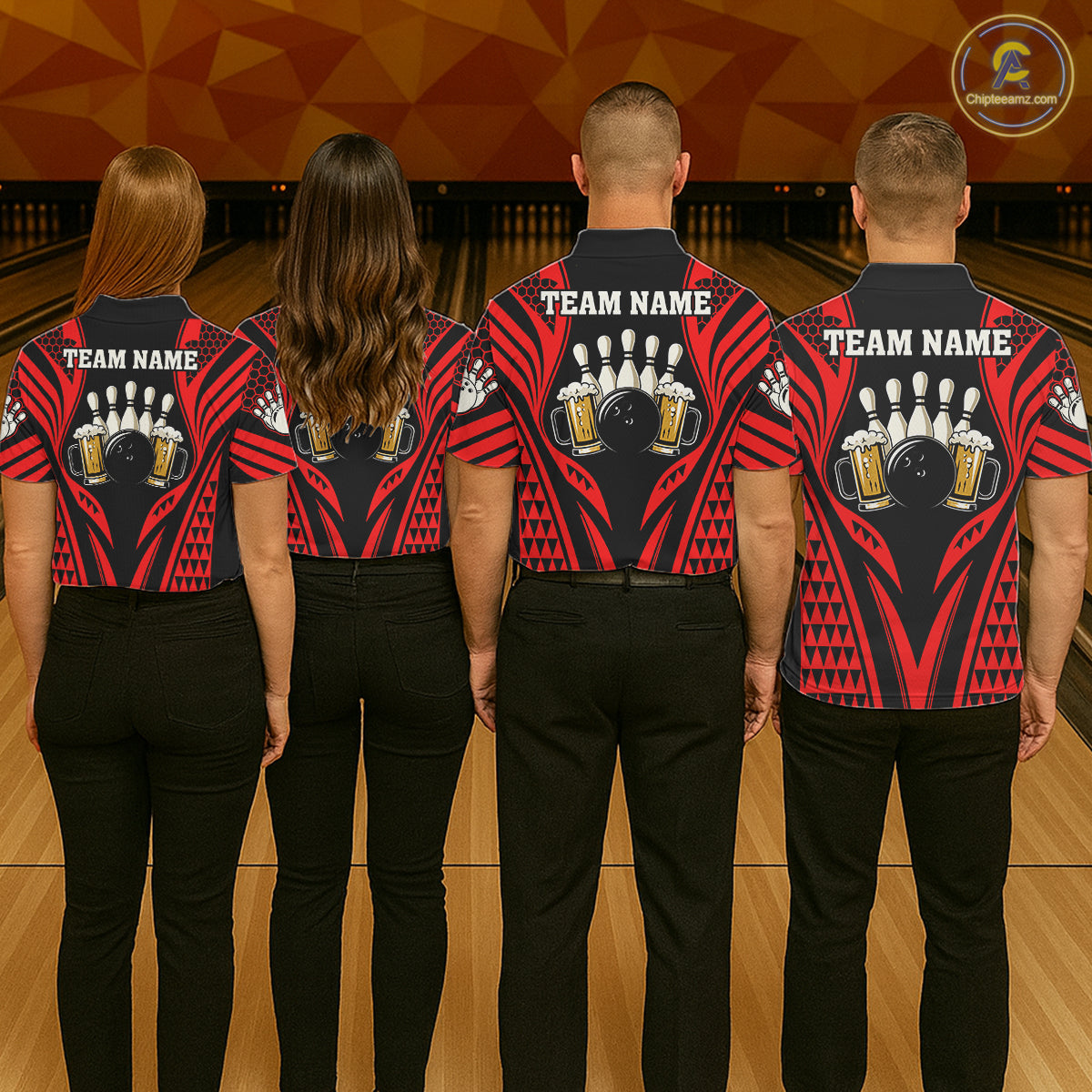 Black And Red Tribal Beer Bowling Shirts For Men Custom Bowling Polo, Quarter Zip Team Jersey TDM7691