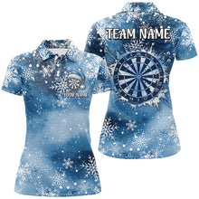 Load image into Gallery viewer, Personalized Christmas Dart Jerseys For Women Custom Blue Snowflake Pattern Dart Team Shirts TDM2859