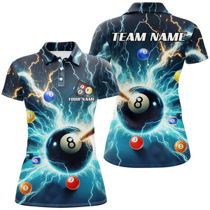 Blue Thunder Lightning Strike 8 Ball Women Billiard Shirts Custom Billiard League Pool Team Jerseys TDM2861