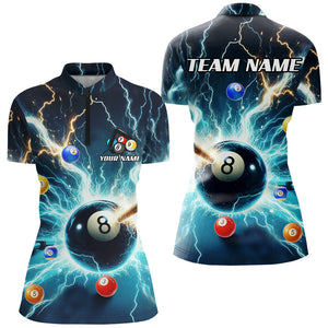 Blue Thunder Lightning Strike 8 Ball Women Billiard Shirts Custom Billiard League Pool Team Jerseys TDM2861