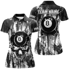 Load image into Gallery viewer, Personalized Black White 8 Ball Pool Melting Women Billiard Shirts, Grunge Skull Billiard Jerseys TDM2866