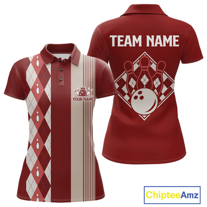 Red Argyle Bowling Retro Bowling Shirts For Women Custom Argyle Youth Bowling Team Jerseys NYN4995