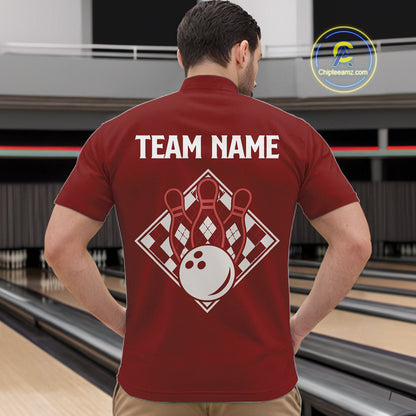 Red Argyle Bowling Retro Bowling Shirts For Men Custom Argyle Youth Bowling Team Jerseys NYN4995