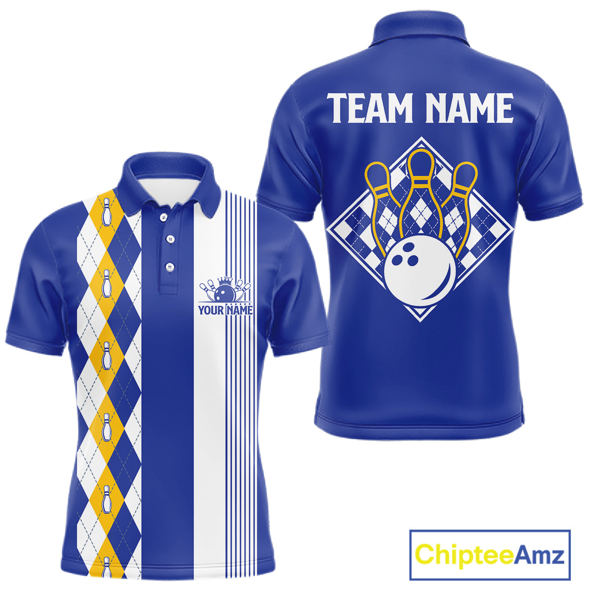 Blue Yellow Argyle Bowling Retro Bowling Shirts For Men Custom Argyle Youth Bowling Team Jerseys NYN4997