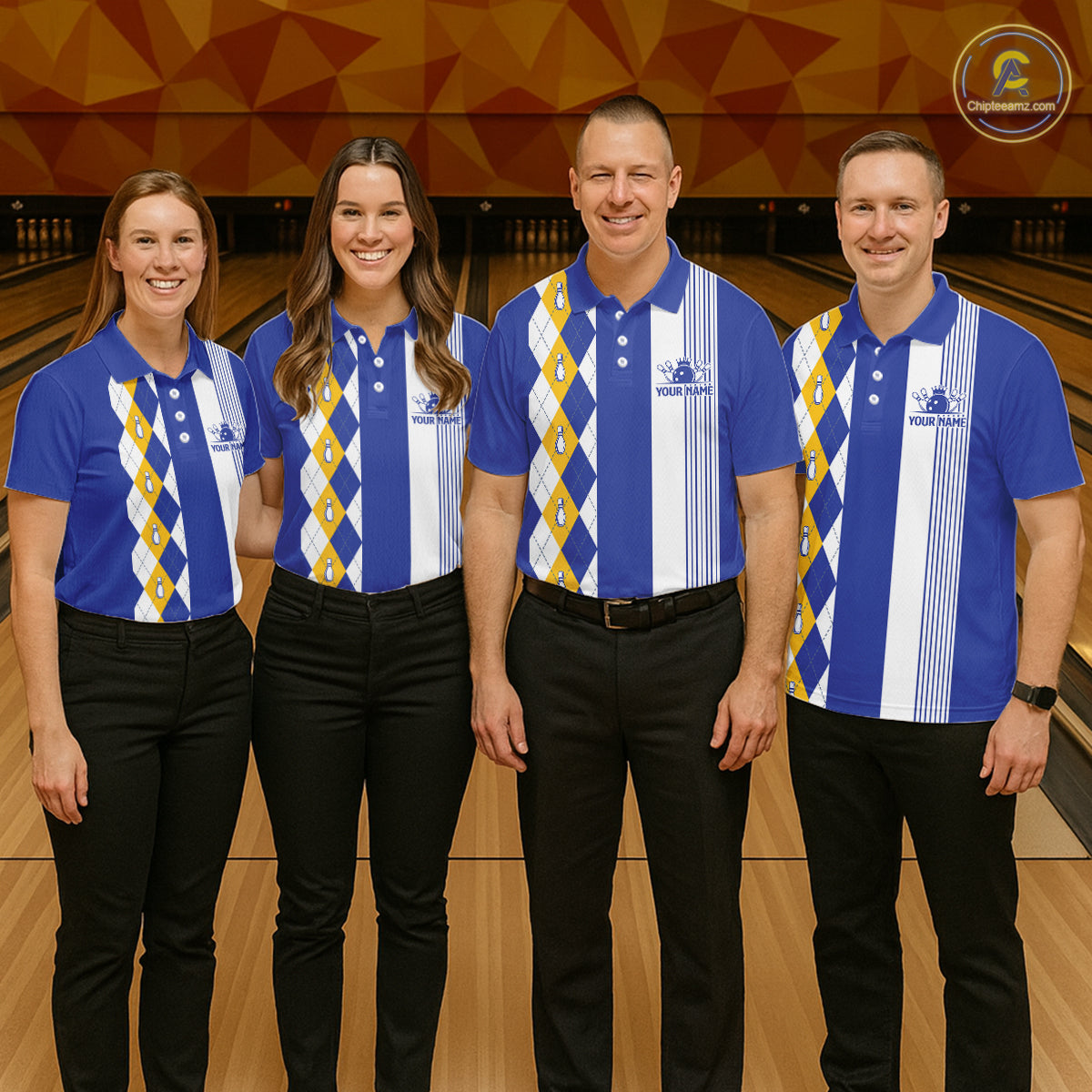 Blue Yellow Argyle Bowling Retro Bowling Shirts For Men Custom Argyle Youth Bowling Team Jerseys NYN4997