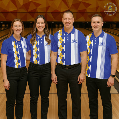 Blue Yellow Argyle Bowling Retro Bowling Shirts For Men Custom Argyle Youth Bowling Team Jerseys NYN4997