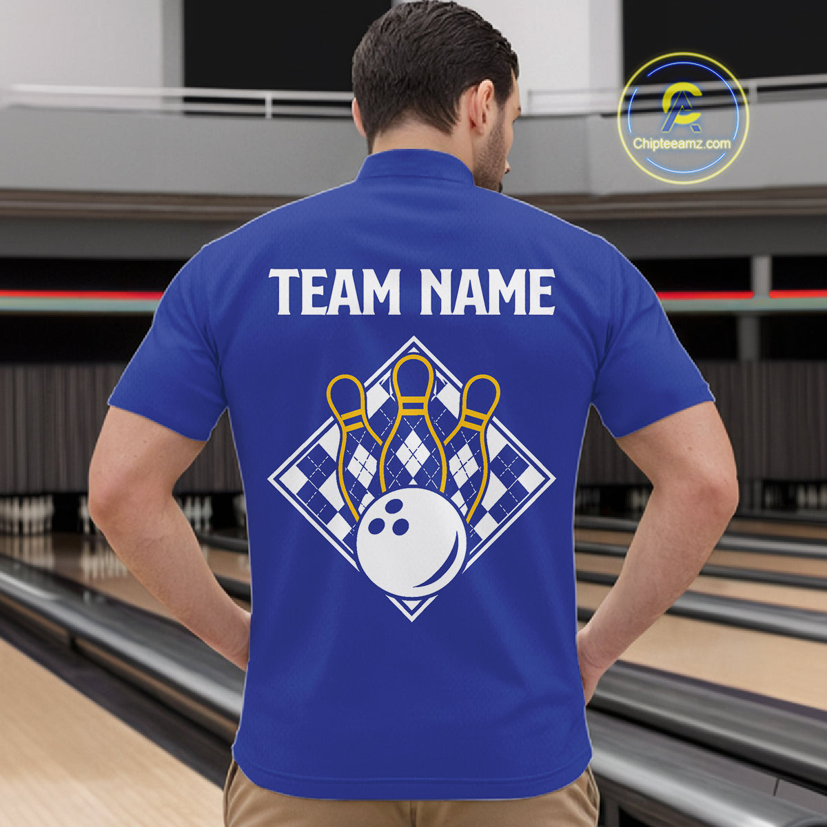 Blue Yellow Argyle Bowling Retro Bowling Shirts For Men Custom Argyle Youth Bowling Team Jerseys NYN4997