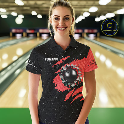 Custom Red Grunge US Flag Bowling Shirts For Women, Patriotic Bowling Team Jersey Polo & 1/4 Zip TDM8017