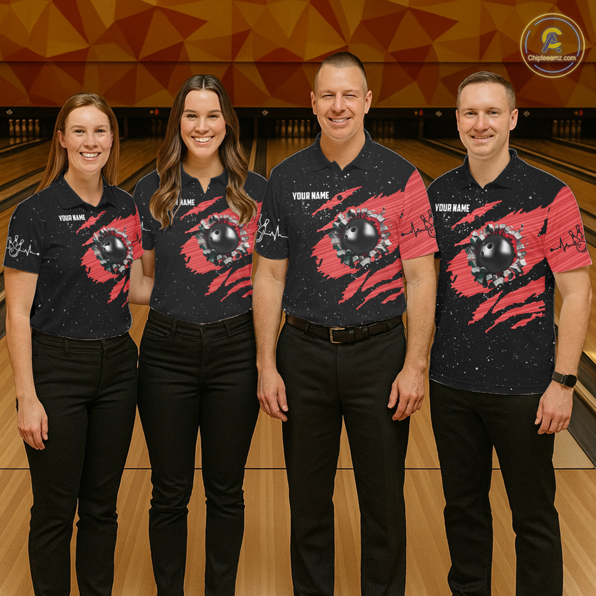 Custom Red Grunge US Flag Bowling Shirts For Women, Patriotic Bowling Team Jersey Polo & 1/4 Zip TDM8017