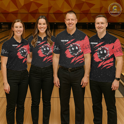 Custom Red Grunge US Flag Bowling Shirts For Women, Patriotic Bowling Team Jersey Polo & 1/4 Zip TDM8017