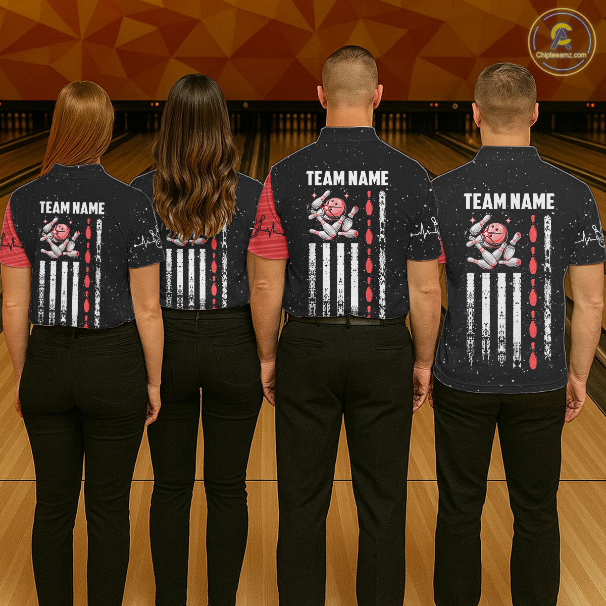 Custom Red Grunge US Flag Bowling Shirts For Women, Patriotic Bowling Team Jersey Polo & 1/4 Zip TDM8017