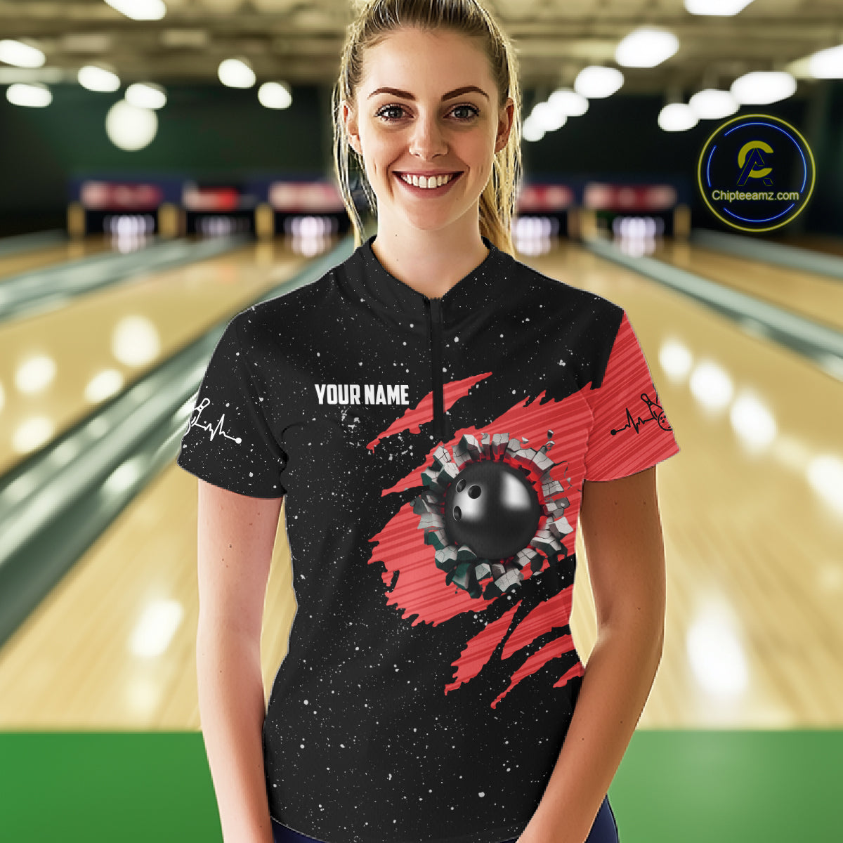 Custom Red Grunge US Flag Bowling Shirts For Women, Patriotic Bowling Team Jersey Polo & 1/4 Zip TDM8017