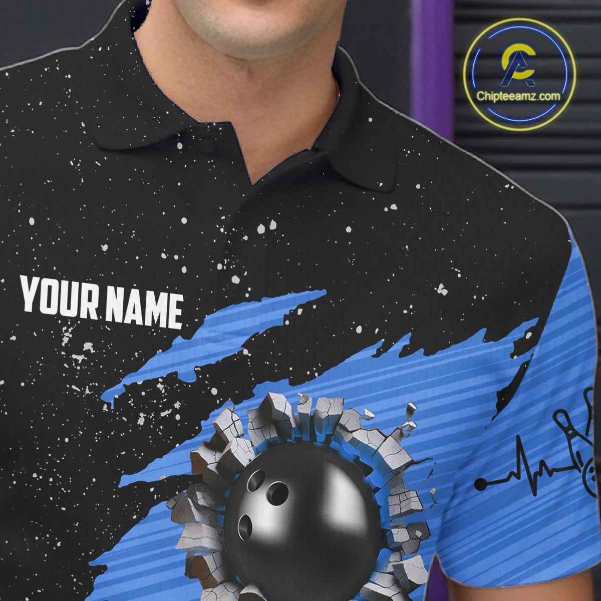 Custom Blue Grunge US Flag Bowling Shirts For Men, Patriotic Bowling Team Jersey Polo & 1/4 Zip TDM8018