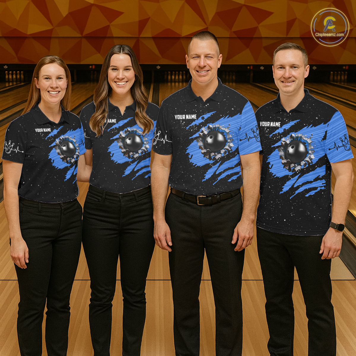 Custom Blue Grunge US Flag Bowling Shirts For Men, Patriotic Bowling Team Jersey Polo & 1/4 Zip TDM8018