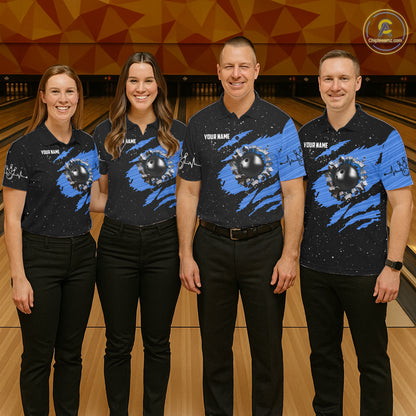 Custom Blue Grunge US Flag Bowling Shirts For Men, Patriotic Bowling Team Jersey Polo & 1/4 Zip TDM8018