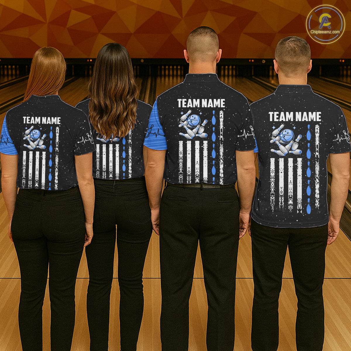 Custom Blue Grunge US Flag Bowling Shirts For Men, Patriotic Bowling Team Jersey Polo & 1/4 Zip TDM8018